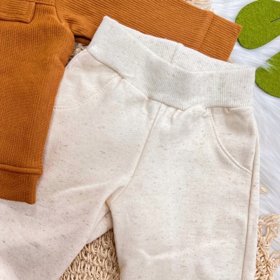 Conj. Casaco Canelado Cotele com Pelinho e Calça de Linho - Ferrugem